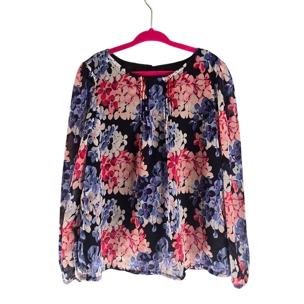 Janie and Jack Girl Hydrangea Floral Print Long Sleeve Chiffon Top Blue Pink 6